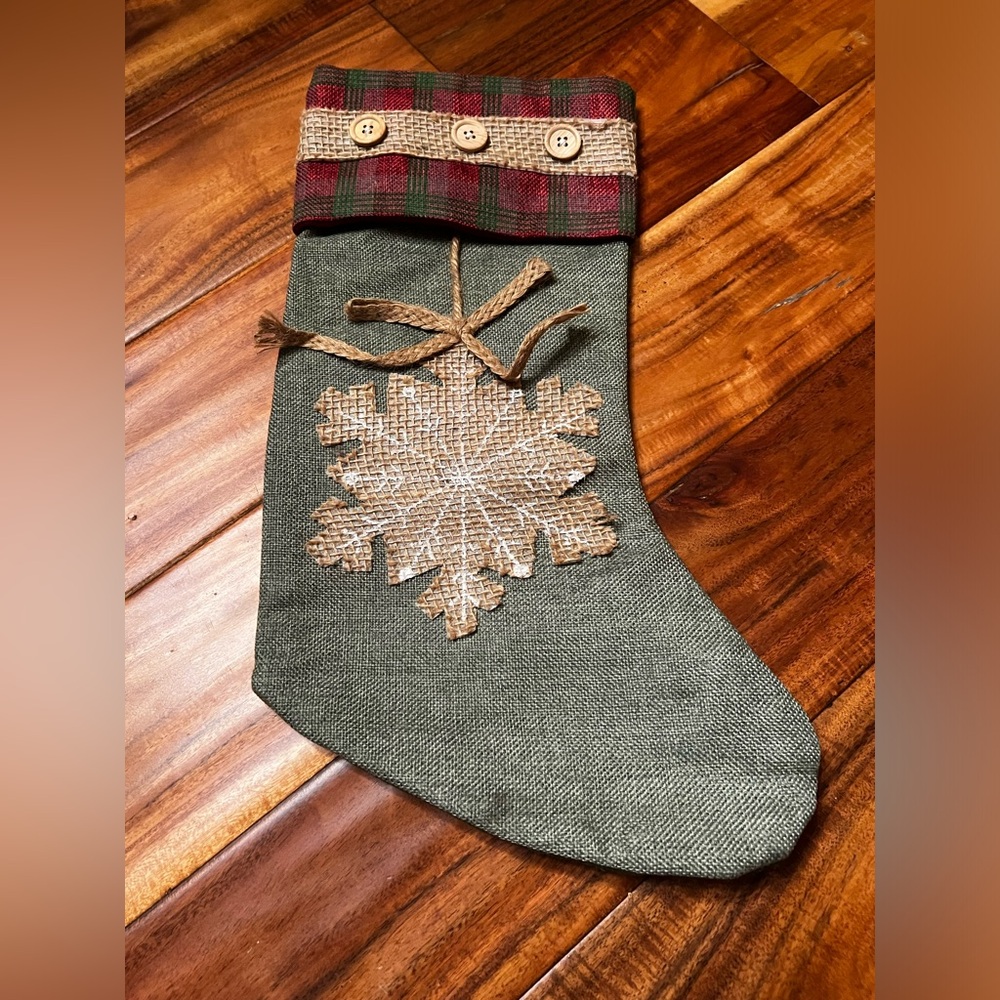 Christmas snowflake burlap stocking